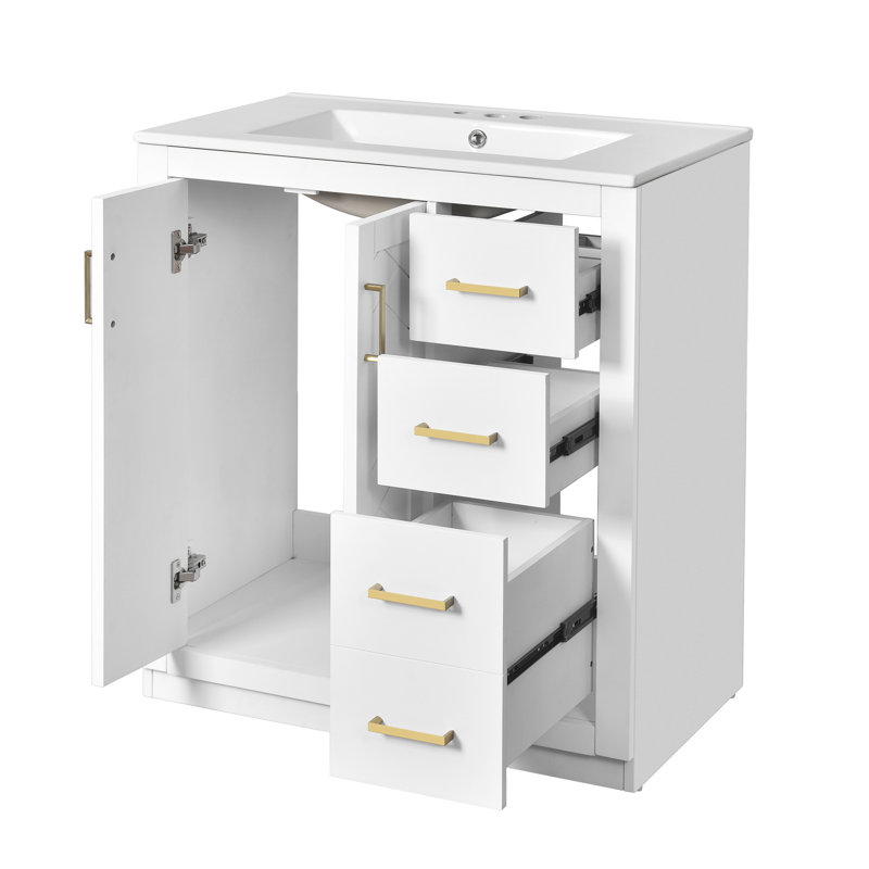 Ensemble de meuble-lavabo de 30 po avec lavabo en céramique pour la salle de bain, Blanc