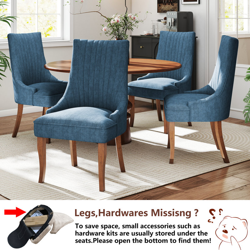 Modern Linen Fabric Kitchen Side Chair,  Dining Chair（Set Of 2）, 2, Blue