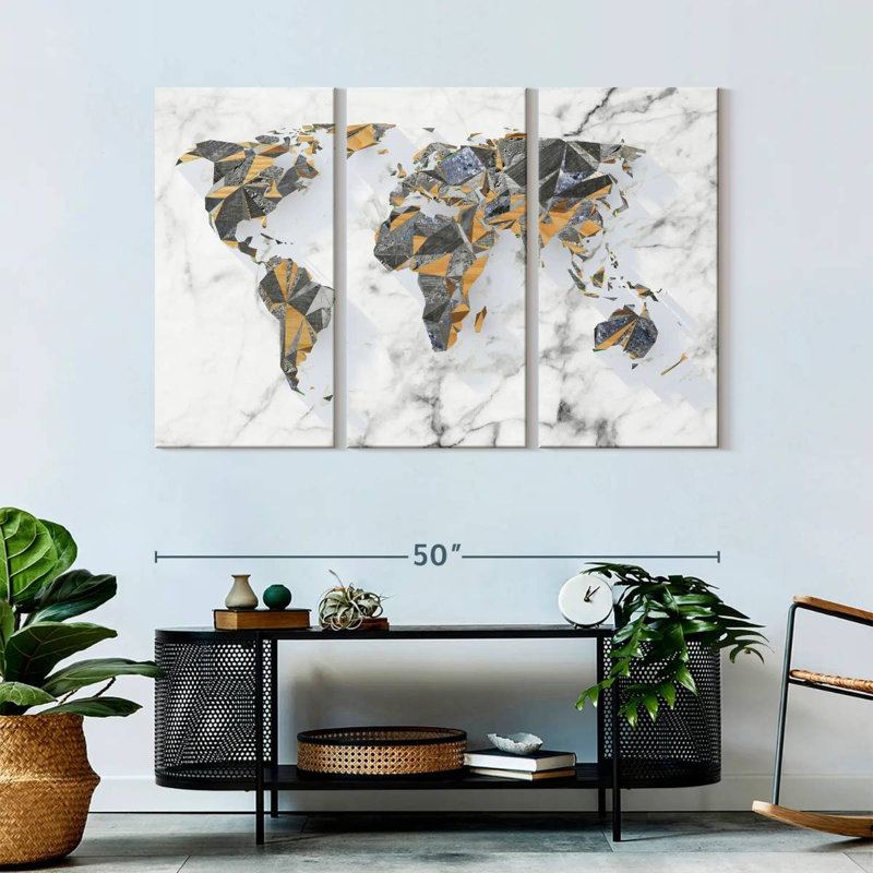 Carte du monde géo-marbre 3 pièces, H 50 po x l 32 po x P 1,25 po
