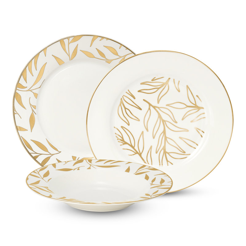 Service de table 18 pièces, service pour 6 Olive Leaves, Or/blanc