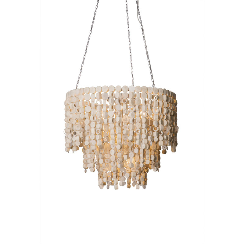 Round Wood Disk Chandelier w/ Recycled Glass Disks, Natural