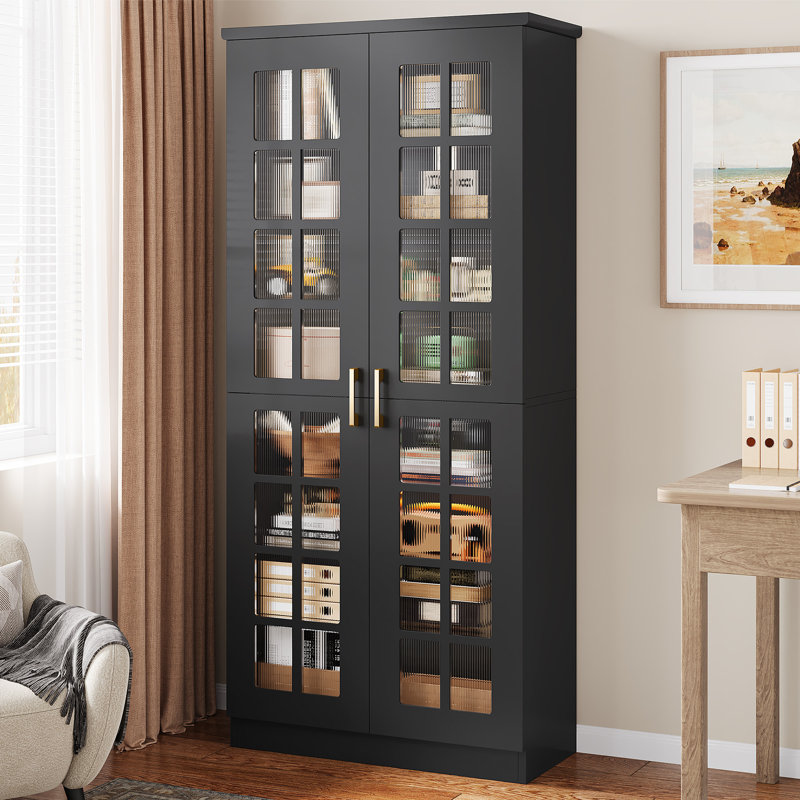68.9'' Tall Storage Cabinet with Doors, 8-Tier Accent Cabinet with Adjustable Shelves, Black