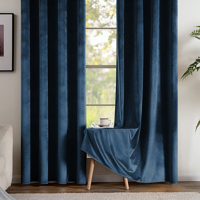 Reede Luxury Crushed Velvet Eyelet Curtains - Fully Lined, Heavy Plush Drapes, Blue, 117cm Width x 137cm Drop