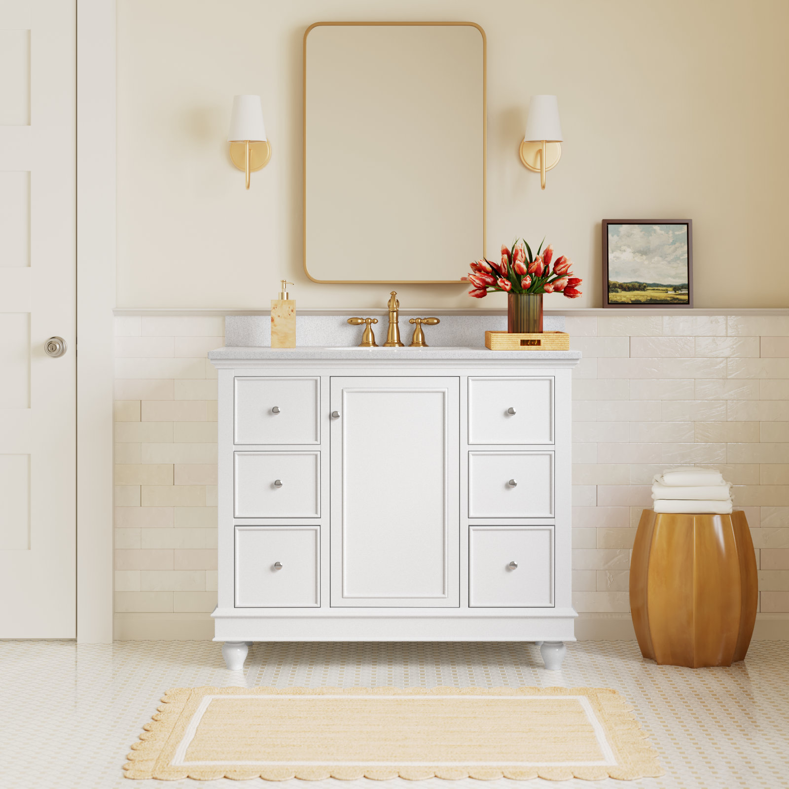 Ferdinand 42'' Single Bathroom Vanity, White, Quartz
