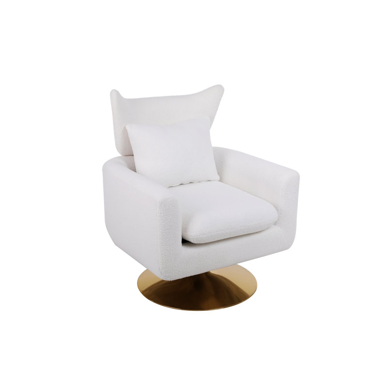 360-Degree Swivel Accent Chair with a Pillow, White Teddy