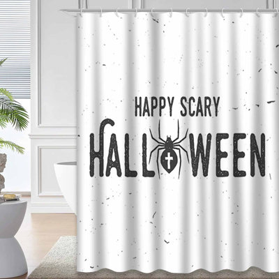 Happy Scary Halloween Party Retro Black Shower Curtain with 12 Hooks