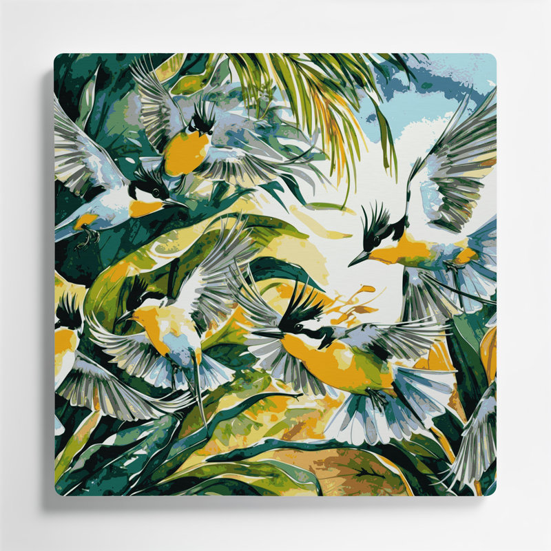 Art mural oiseaux en métal vert, H 32 po x l 32 po