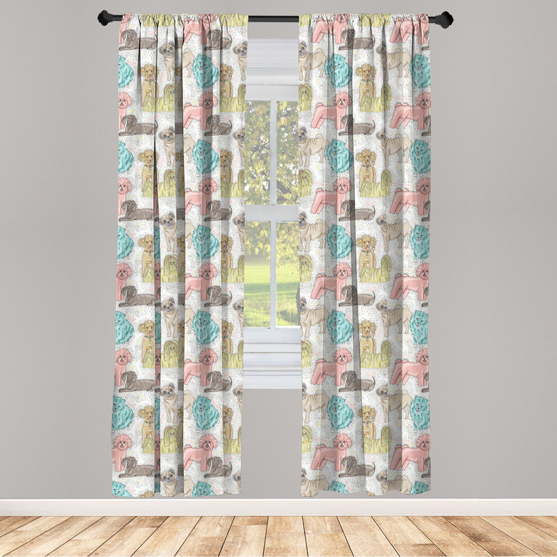 Dogs Semi-Sheer Rod Pocket Curtain Panels, 28" x 84"