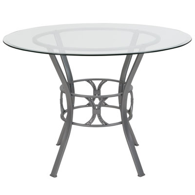Table de salle à manger ronde en verre de 42 po avec structure en métal de style croissant Hardrick
