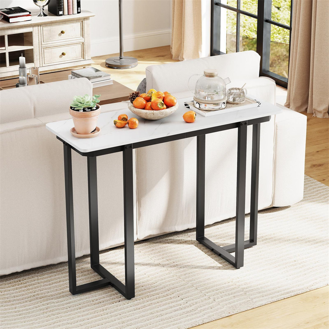 Modern Faux Marble Entryway Console Table With Geometric Metal Frame