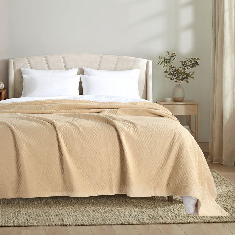 Threadmill 100% Cotton Jacquard Coverlet, Queen (90" x 90"), Aster Beige