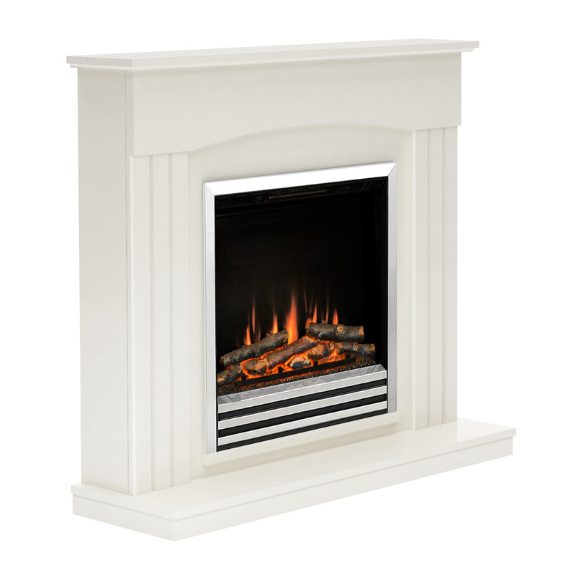 Linmere Timber Electric Fireplace, Soft White/Chrome