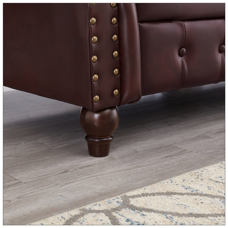 Living Room Chesterfield Sofa with Classic Tufted Design and Storage, Faux Leather Upholstery for Elegant Comfort