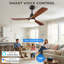 Ventilateur de plafond intelligent 52 po avec lumière, 3 pales en bois, télécommande à 6 vitesses et commande vocale APP, 3CCT, à intensité variable, moteur réversible BLDC-133201691