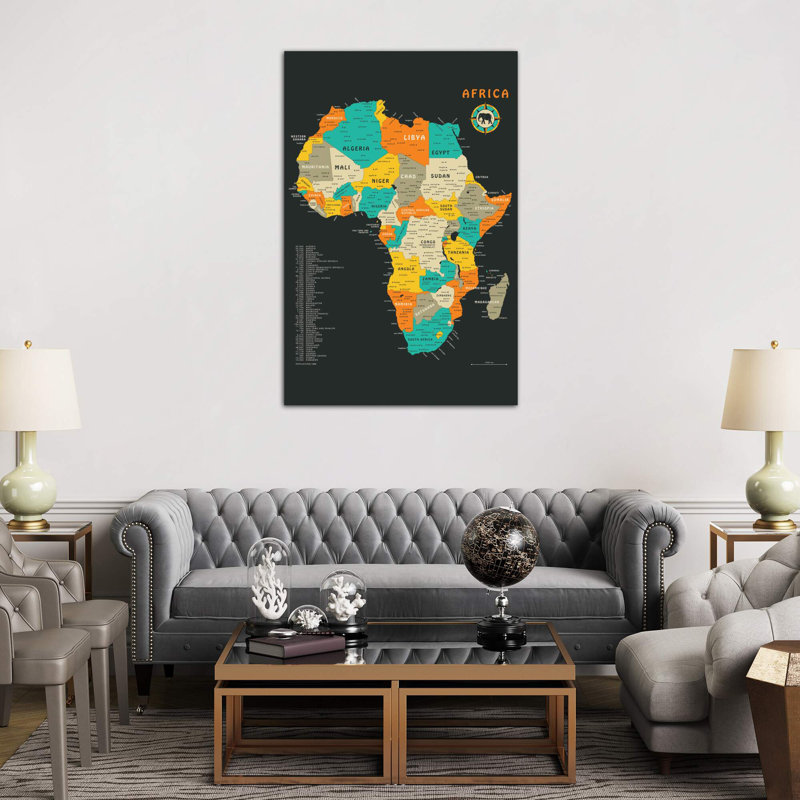 Africa Map by Jazzberry Blue - No Frame Print on Canvas, 101.6 cm H x 66.04 cm W x 3.175 cm D