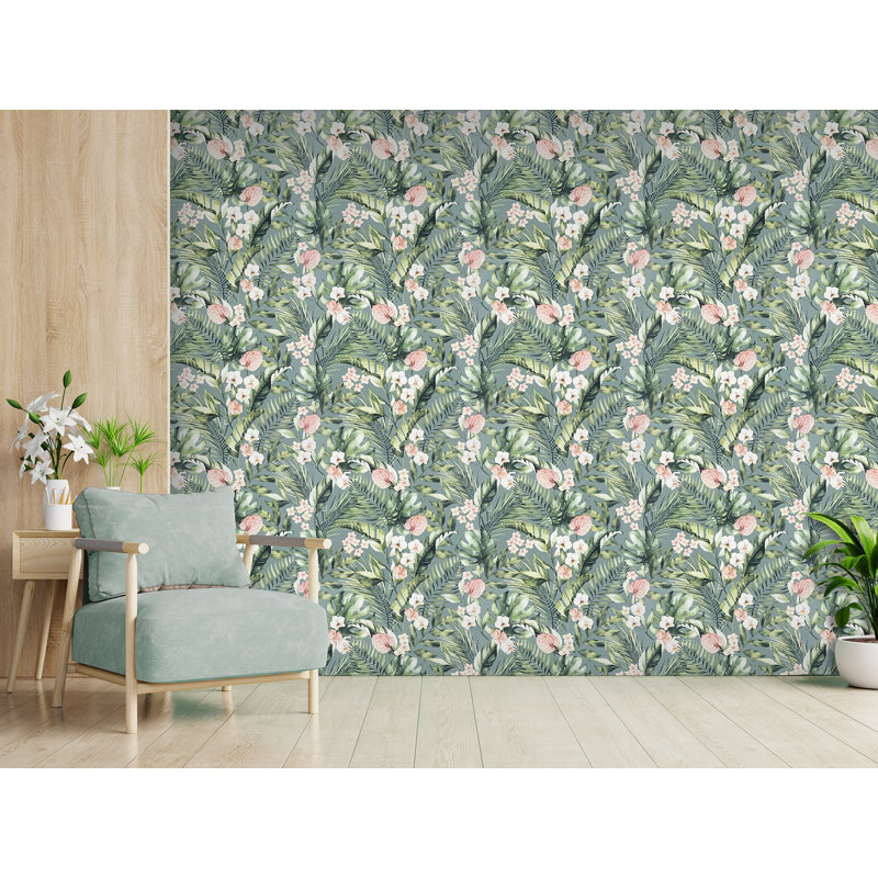 Papier peint floral Harrietta, Vert