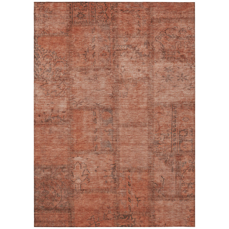 Tapis d'extérieur lavable 8 pi x 10 pi cuivre et gris saumon