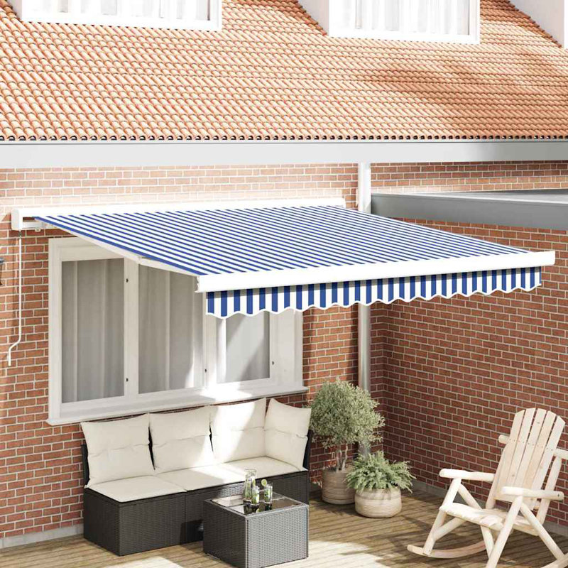 Ivy Bronx Fabric Cover Retractable Patio Awning, Blue;White Striped, 300cm H x 250cm W
