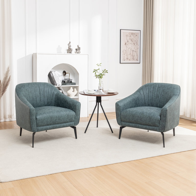 Fauteuil demi-tonneau en simili cuir Ammon, Similicuir bleu
