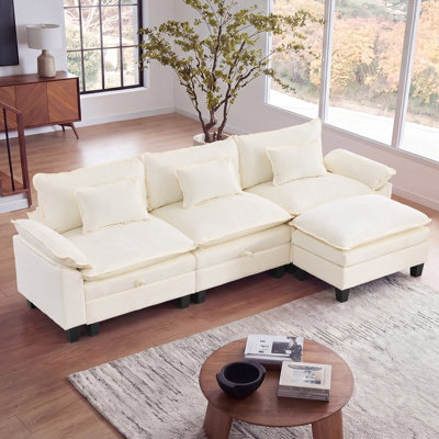 Canapé modulaire de 118 po avec rangement, canapé-lit modulaire en forme de L avec repose-pieds et coussins décoratifs, canapé-lit modulaire en chenille pour salon, chambre à coucher
