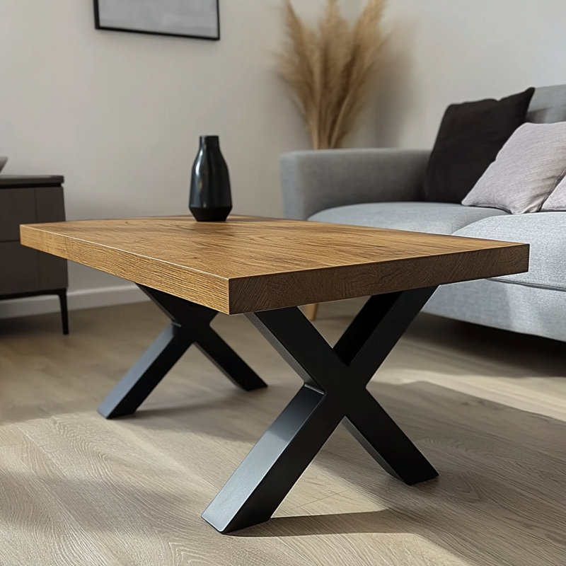 Solid Oak Coffee Table - Chunky X Legs, 45cm H x 110cm L x 100cm W