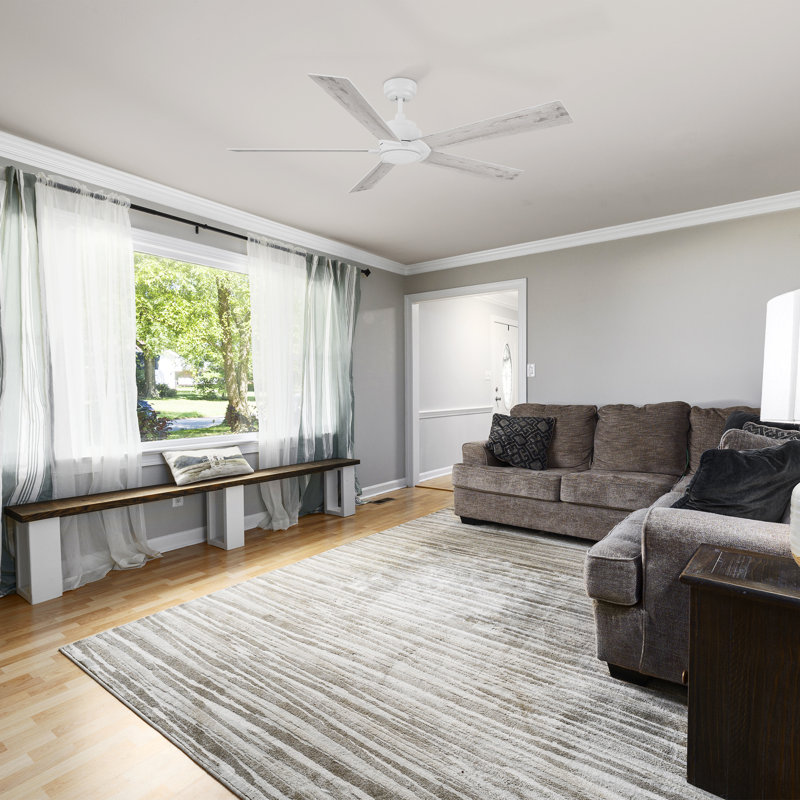 60'' 5 Blades DC Motor Ceiling Fan with Downrod, Remote Control, without Light, Light Wooden