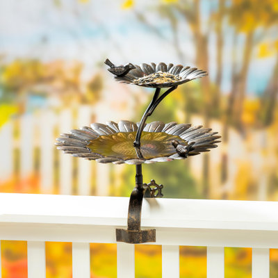 Bain d'oiseaux et mangeoire 2 en 1 en tournesol avec accessoire de fixation et piquet, H 48 po