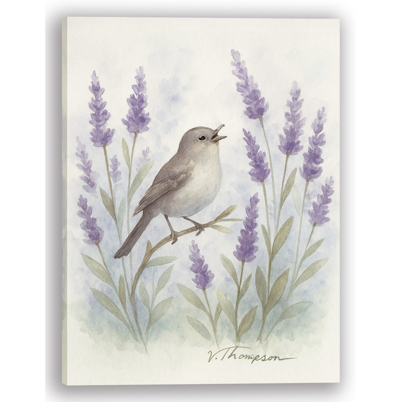 «Lavender Melody» - Reproduction d'art aquarelle Songbird pour des cadeaux de chalet confortables, H 48 po x l 32 po