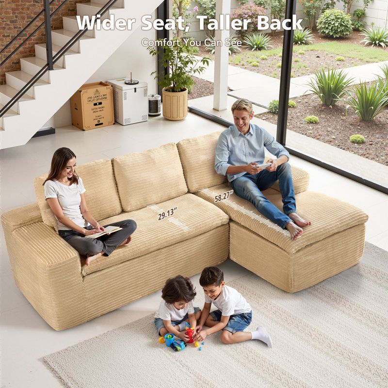 Alcala 130" L-Shaped Modular Sectional Sofa, Beige Polyester