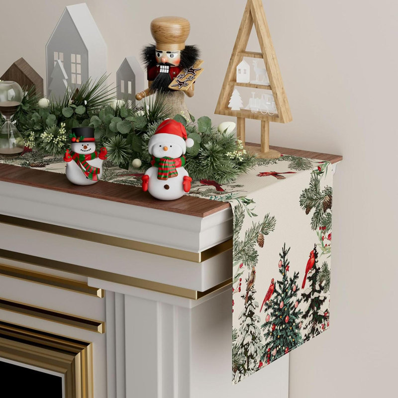Chemin de table Cardinal Birds Winter Pine Christmas, Rectangle L 36 po x l 13 po