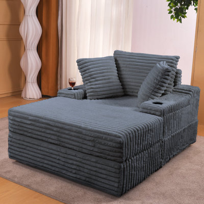 Oversized Corduroy Chaise Lounge Chair with Storage Ottoman, Cloud-Like Sofa Bed with 3 Pillows, Single Sleeper Chair for Living Room or Bedroom
