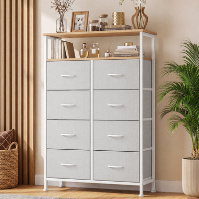 Commode en tissu pour chambre à coucher avec tablettes ouvertes, commode haute avec 8 tiroirs, tour de rangement, commode pour placard