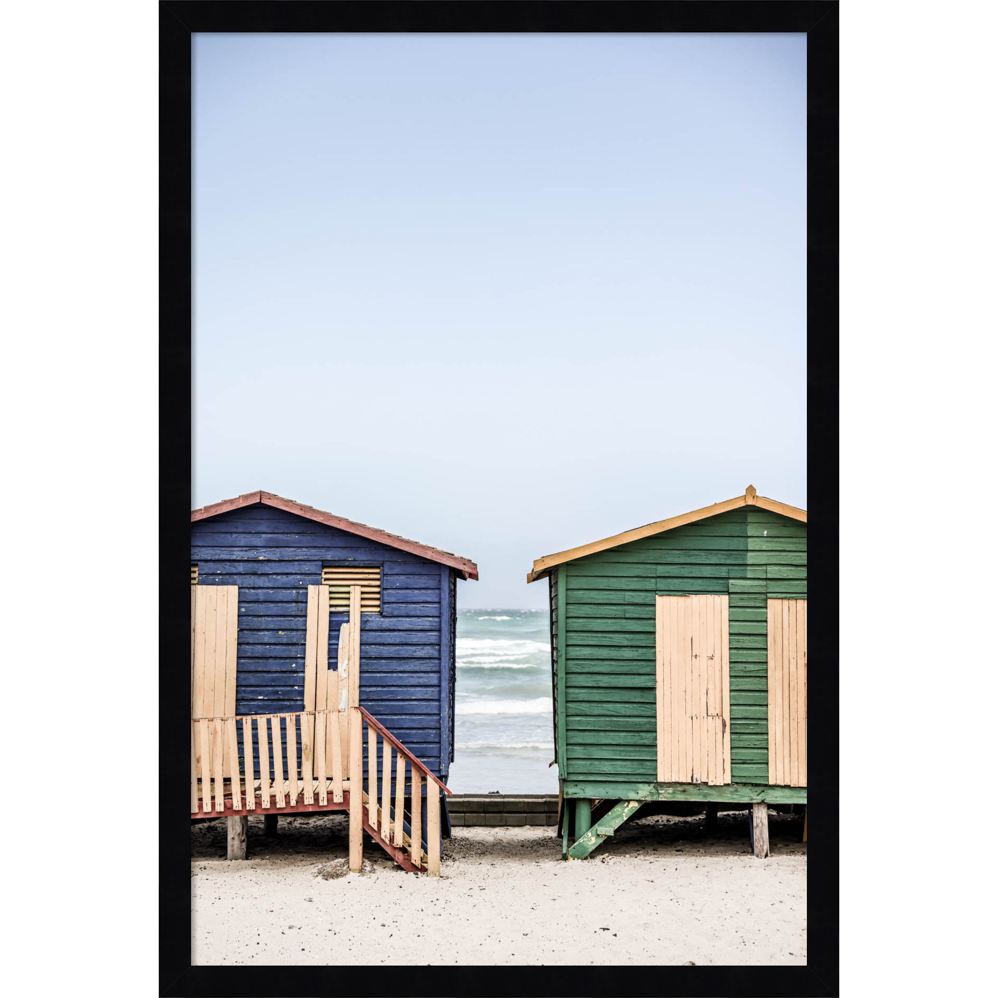Blue and Green Huts by Shot by Clint Wood Framed Wall Art Print, Black, 25" H x 17" W