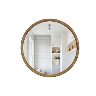 Round Wood Framed Wall Mirror, Natural Wooden Circle Mirror for Bathroom, Bedroom, Entryway, Mid-Century Modern Decorative Mirror