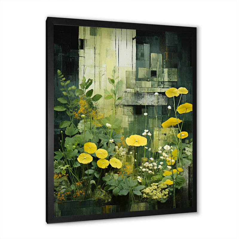 Plants Green Reverie Patchwork II - Floral Canvas Art Print, Cadre photo noir, H 40 po x l 30 po x P 1,5 po