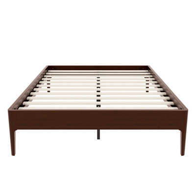 15 Inch High Full Size Solid Dry Bamboo Wood Platform Bed Frame, with Wood Slat Metal Support, Modern & Minimalist Style, No Box Spring Needed, Easy Assembly, Chocolate