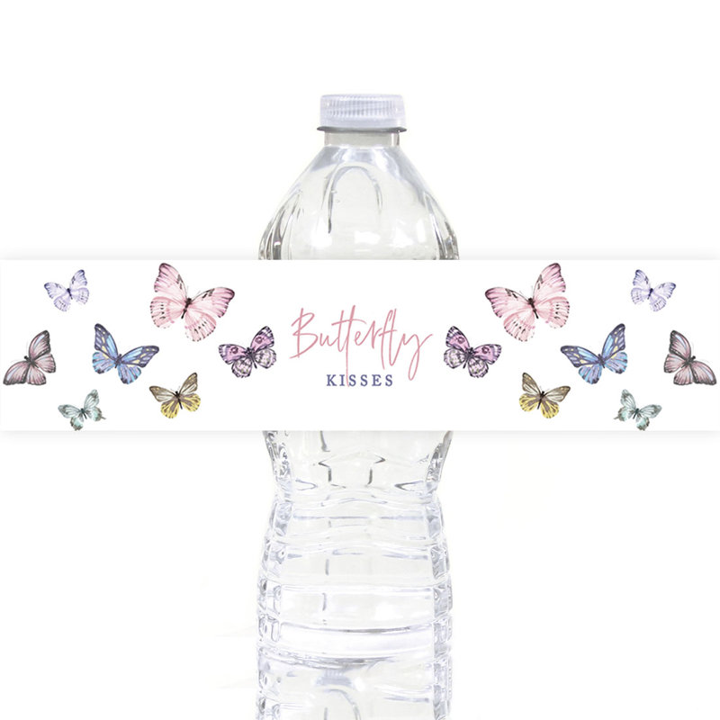Étiquettes de bouteille d'eau imperméable Flutter On For Some Birthday Fun Butterfly Birthday, thème papillon pour enfants, paquet de 40