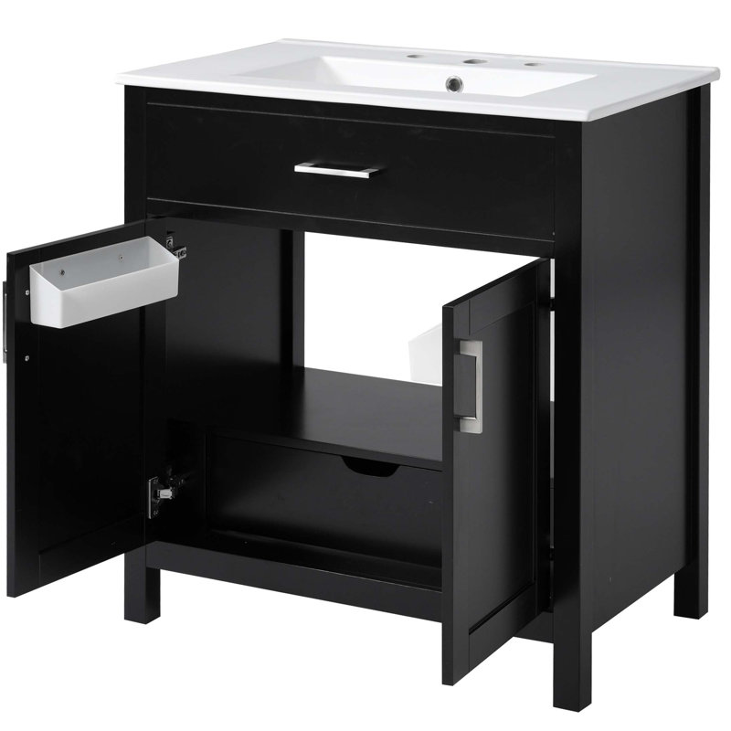 Meuble-lavabo de 30 pouces avec lavabo en céramique et beaucoup de rangement - le choix parfait pour les petites salles de bain