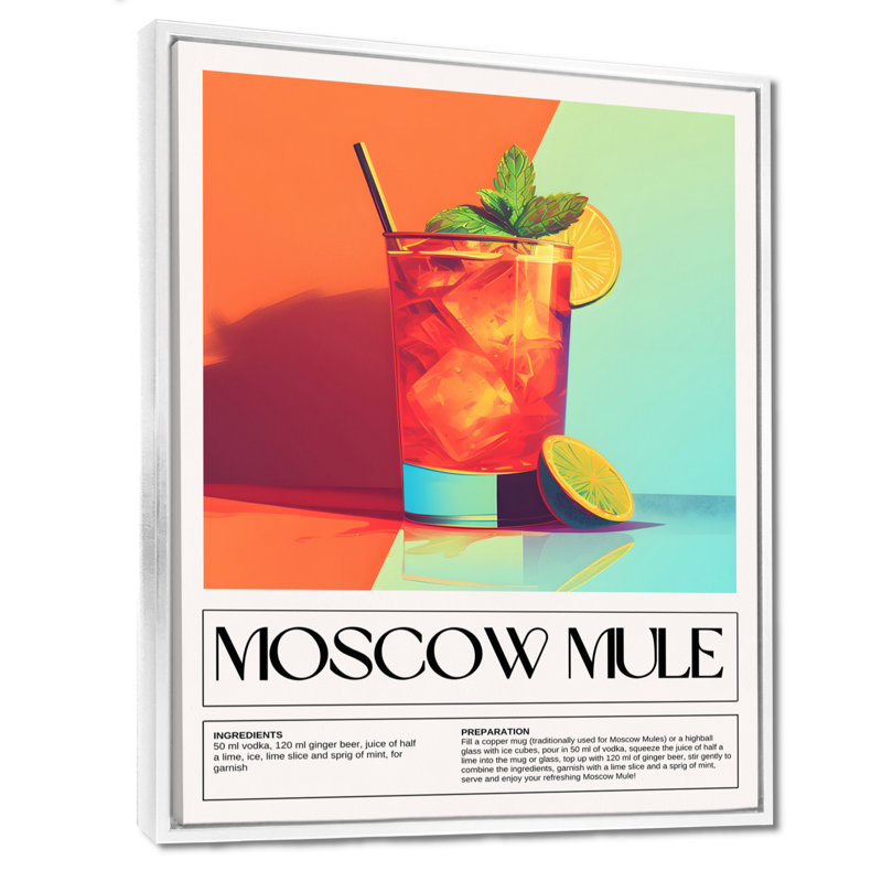 Mule citronnaise sur les rochers - salon d'art mural cocktails, Cadre flottant blanc, H 32 po x l 16 po