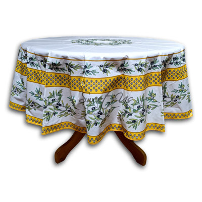 Wipeable Stain Resistant French Provencal Floral Cotton 71" Round Tablecloth