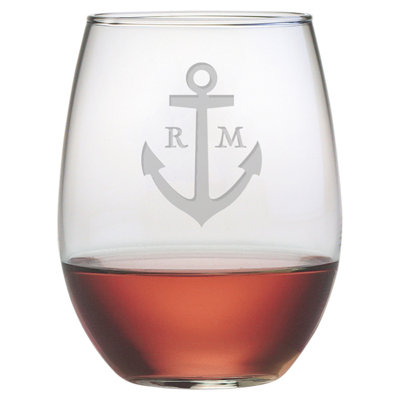 Susquehanna Glass Personalized Anchor 21 Oz. Stemless Wine Glass In Clear