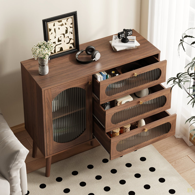 Armoire décorative avec 3 tiroirs et porte, armoire de rangement en bois avec tablettes, buffet de salon, vestibule