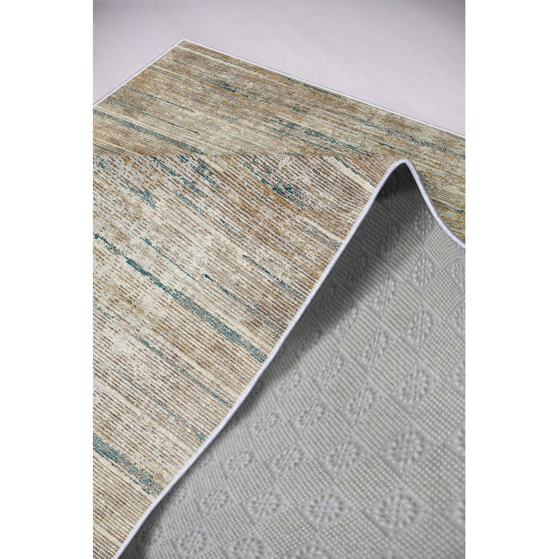 Eco-Friendly Area Rug, 2.6 x 3.9 ft, 100% Polyester, Antibacterial, Non-Slip PVC Dot Underside | Machine Washable, Digital Print in Beige, Blue, Gold & Mink | Perfect for Living Room, Bedroom, & Office Décor
