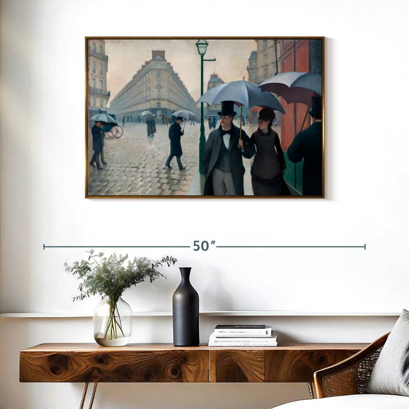 Paris, Paris, jour de pluie 1877, 37 po x 25 po, Cadre flottant doré