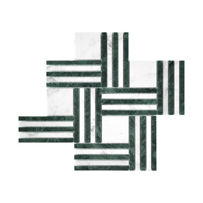 Verde & Carrara White Marble Geometric Grid Polished Mosaic Wall & Floor Tile