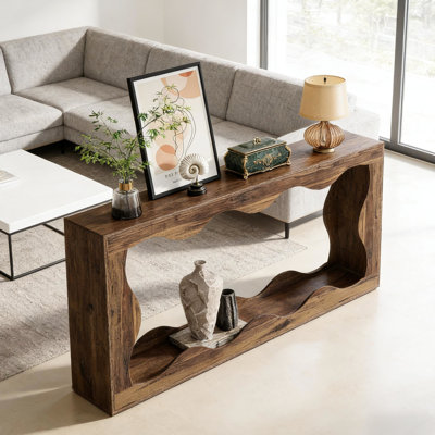 Console rétro élégante avec deux grands espaces de rangement et un style dynamique, profondeur 62,02 cm, largeur 11,93 cm, hauteur 33,61 cm. Finition lisse et raffinée. Lignes ondulées élégantes. Organisation optimale.