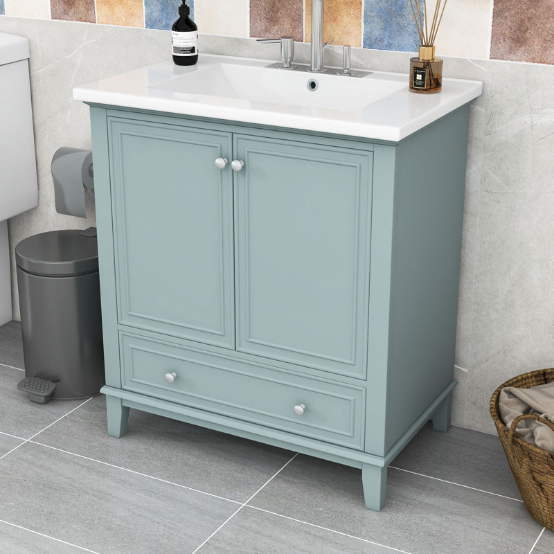 Meuble-lavabo simple 30 po avec plateau en céramique Niyoka, Vert