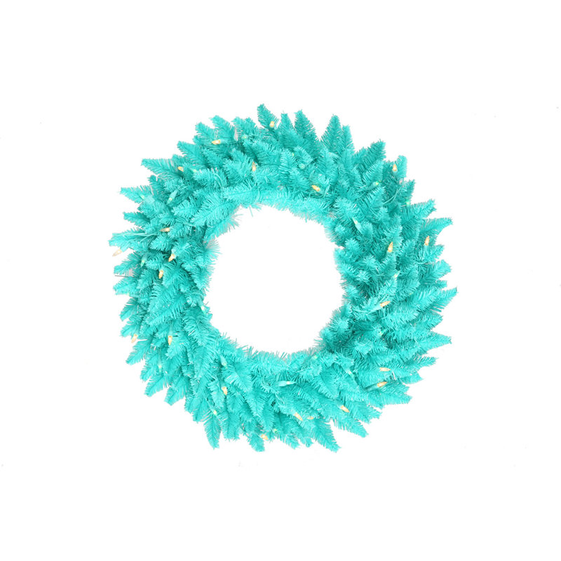 Couronne de sapin artificielle en PVC, H 60 po x l 60 po x P 5 po, Turquoise, Oui