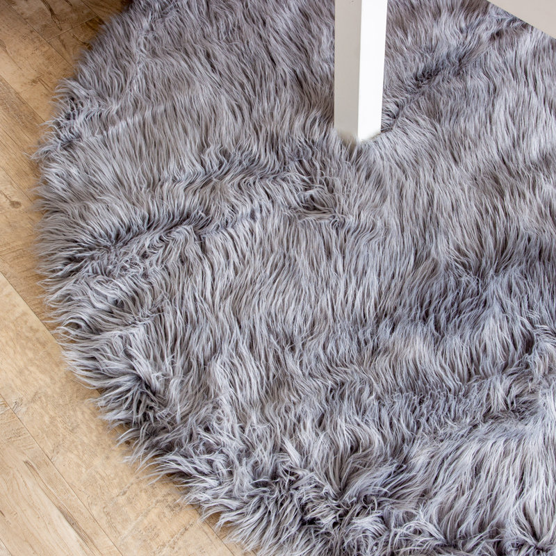 Tapis gris à poils longs lavable à la machine Diller, Rond 3 pi