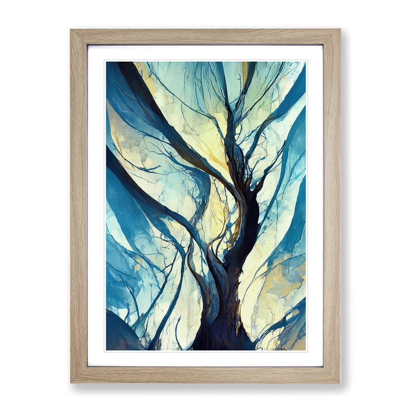 Branches of a Tree Abstract No.6 - Wall Art, 66cm H x 48cm W x 2cm D, Oak Framed, White